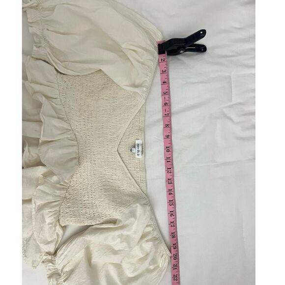 Jacquie the Label blouse top women’s sz L ivory beige smocked off-the-shoulder - Picture 12 of 16